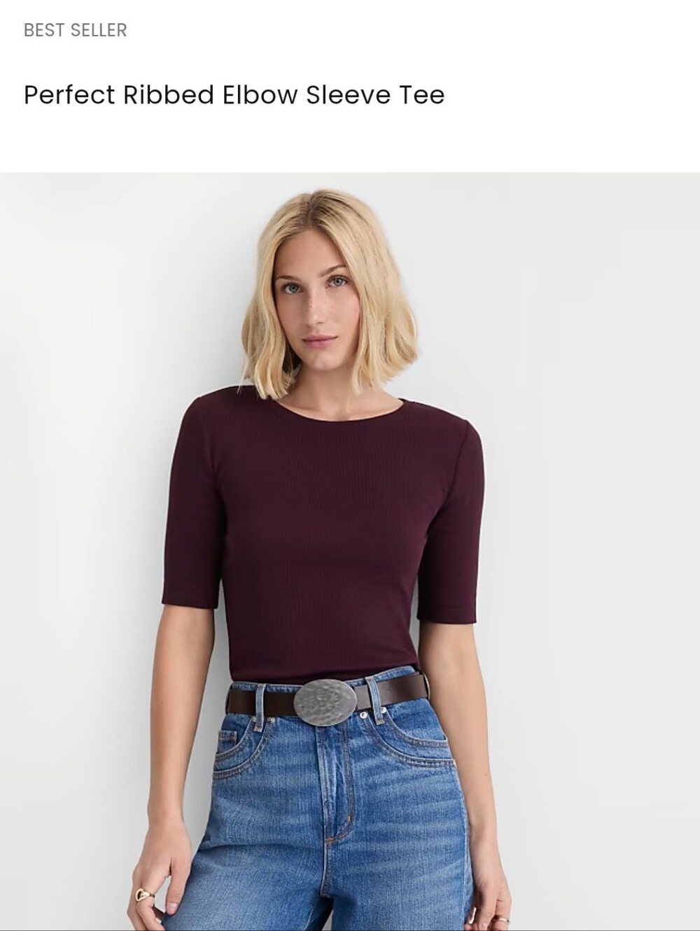 NWT LOFT Ribbed Elbow-Sleeve Tee — Plum